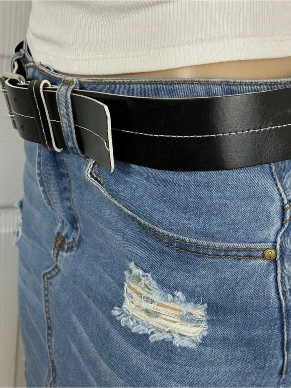 H&M Black Leather Dress Belt with Subtle Stitching made in Italy